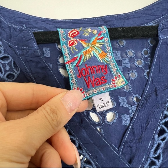 Johnny Was Riza Blue Eyelet Dress - Picture 4 of 8